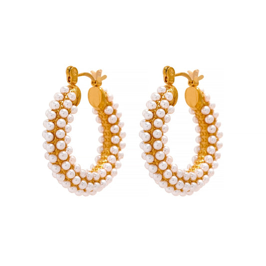 GOLD PEARL HOOP EARRING